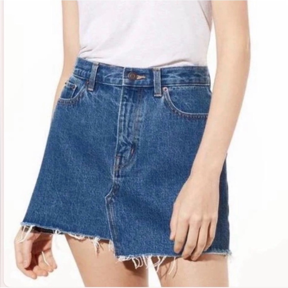 Aritzia TNA Skirt Golden by TNA Testani Denim Mini Skirt Asymmetrical Size 6